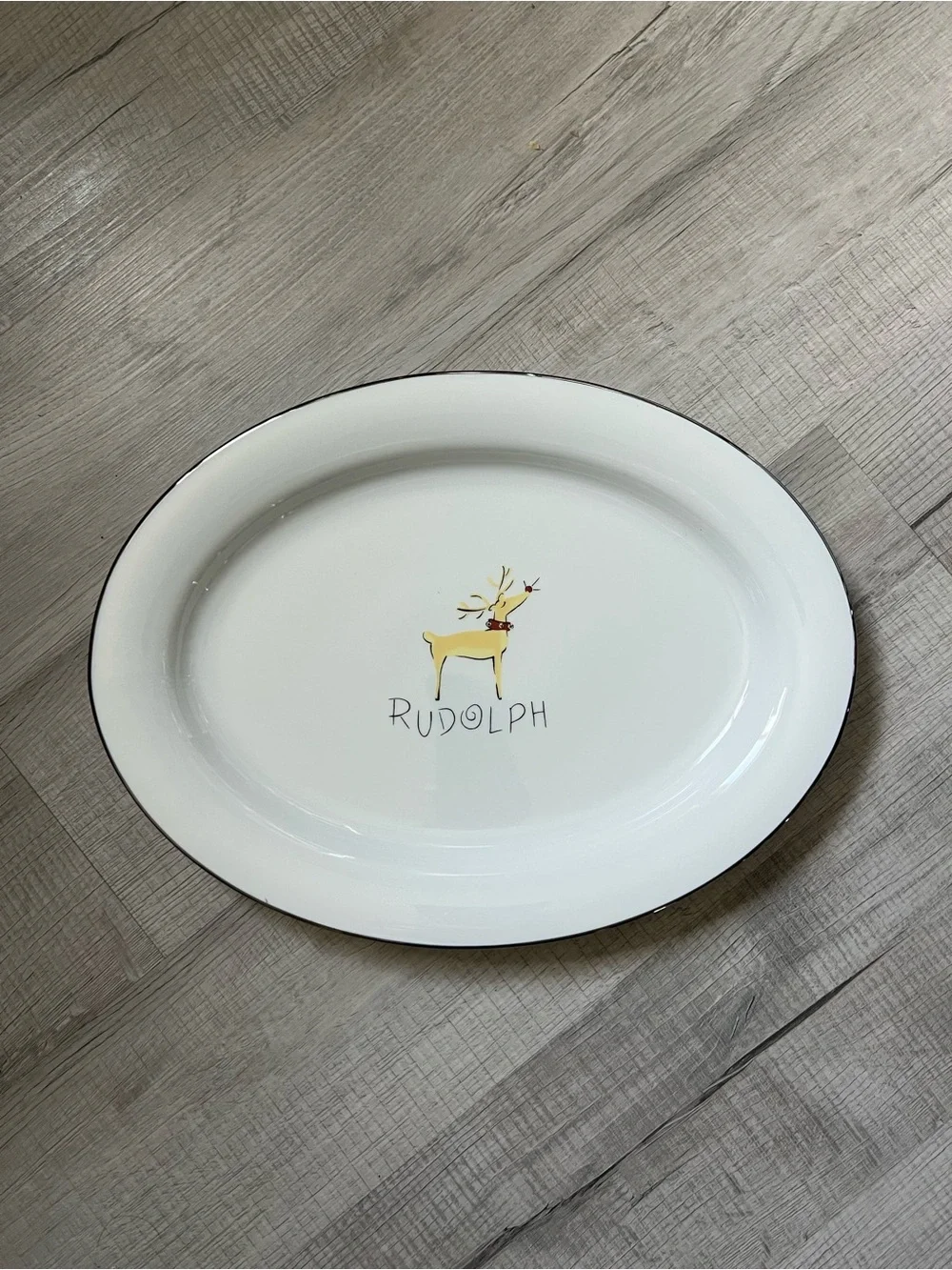 POTTERY BARN RETIRED Rudolph White Holiday Oval Serving Platter Large